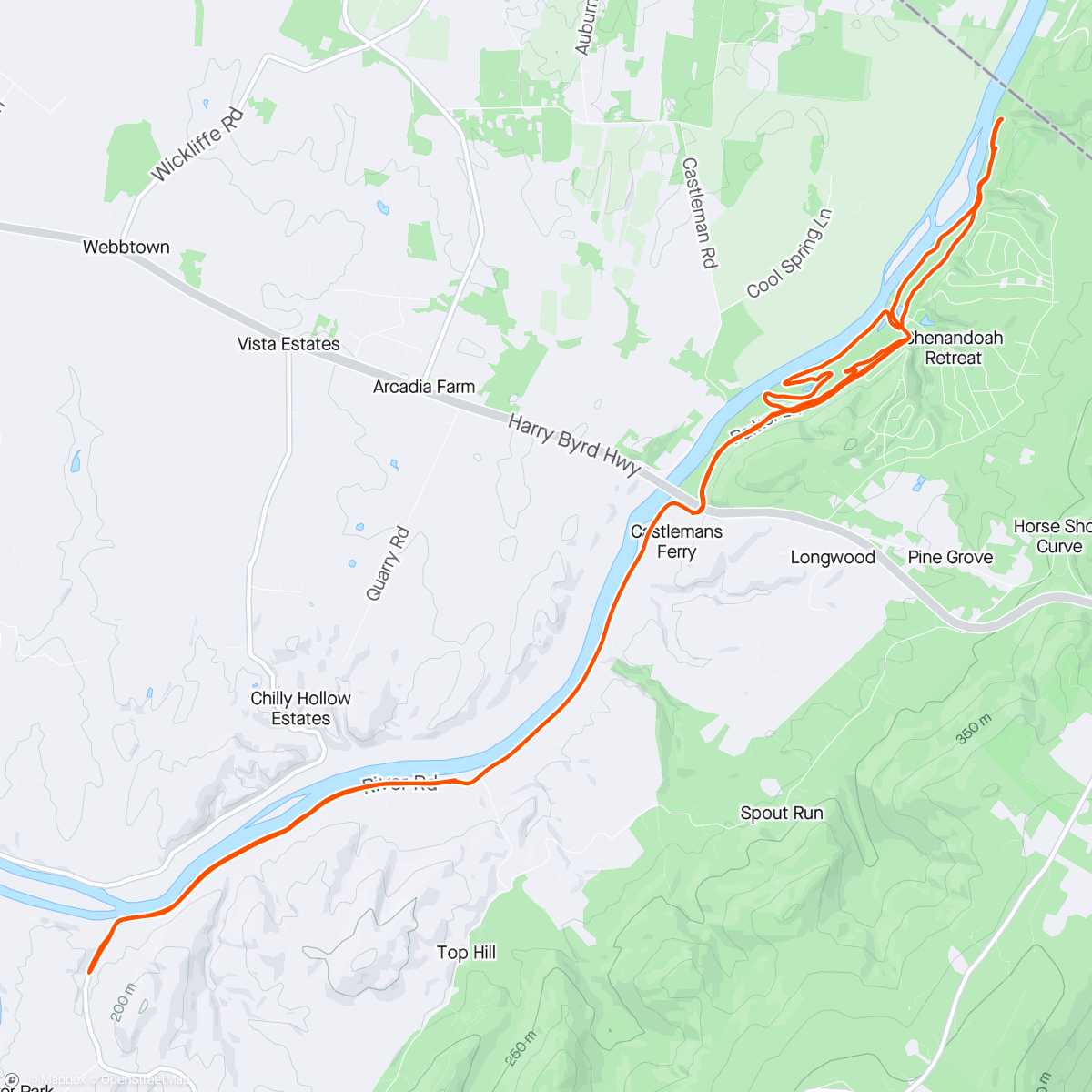 Map of the activity, Shenandoah River ride and battle of Cold Springs battlefield park