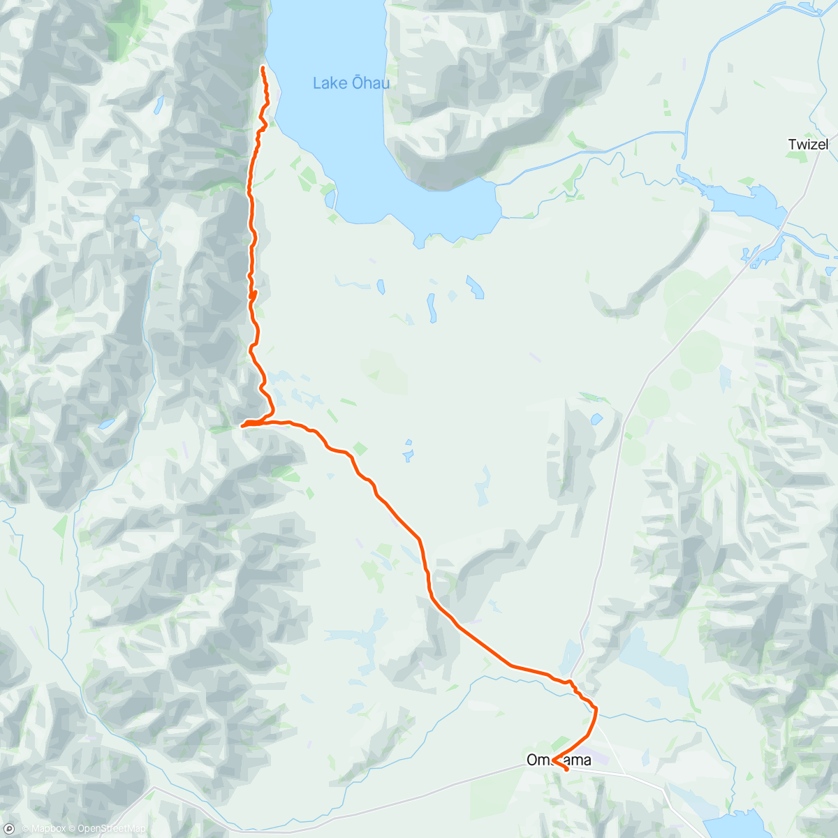 Map of the activity, Day 3 Alps to Ocean with Daniel Lake Ōhau lodge to Omarama