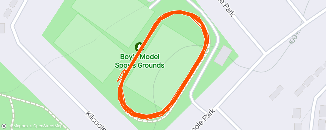 Map of the activity, 3x1600m, 1x1200m, off 60s