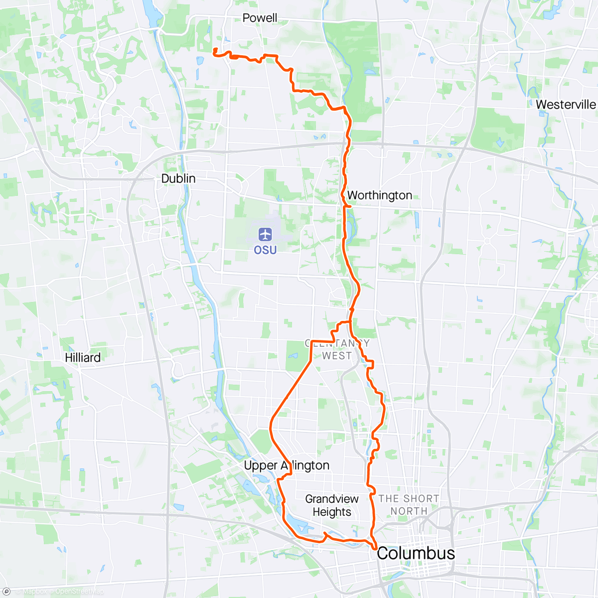 Mapa da atividade, 5/1/2024 - Ride To, OP Worthington Wednesday Morning Group Ride, Ride Home