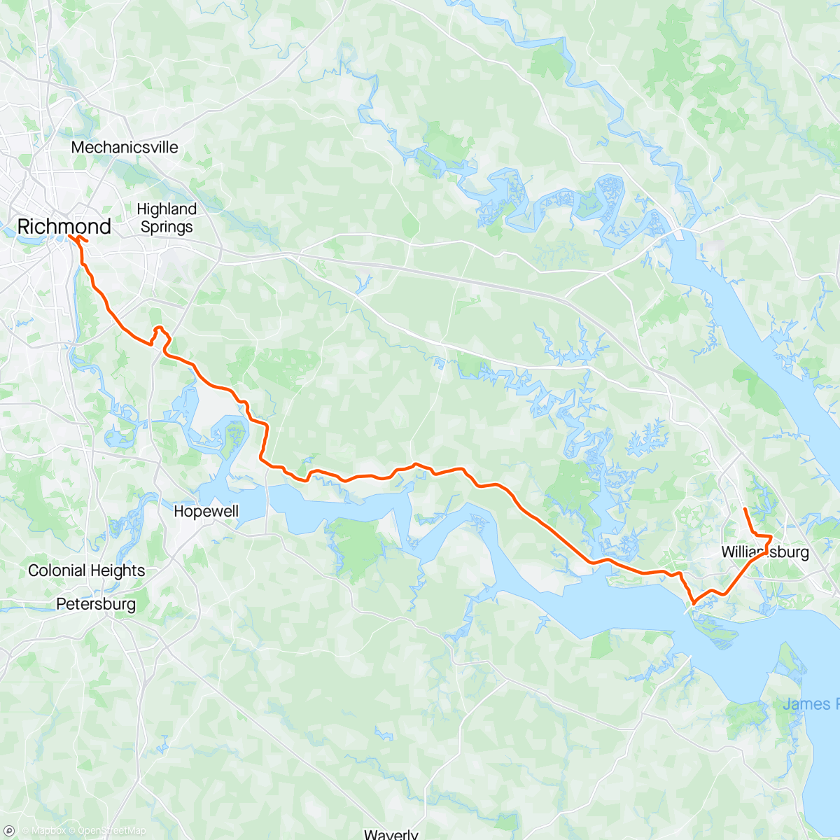 Map of the activity, Capital trail…Williamsburg to Richmond