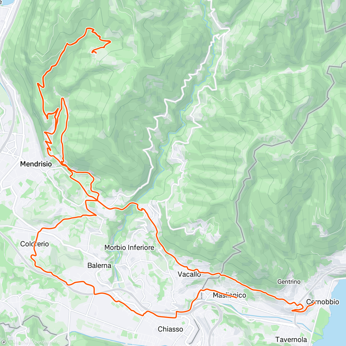 Map of the activity, Gravel to Cragno (start of Monte Generoso)