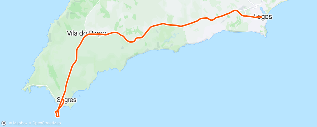Map of the activity, Lunch Ride to Sagres, Portugal with Dm