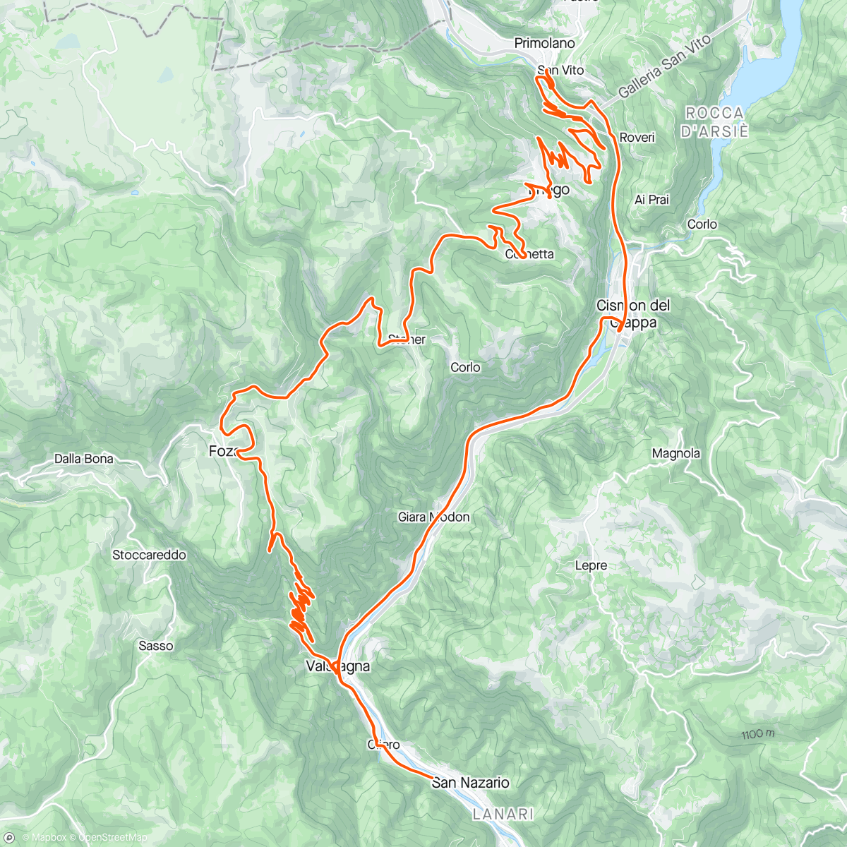 Mapa de la actividad, Giro primo giorno giro d Italia Bassano