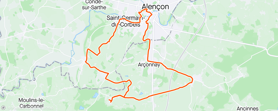 Map of the activity, Sortie longue avec Jo et Sandrine (1h20 allure marathon) J-15 avant le marathon de saumur