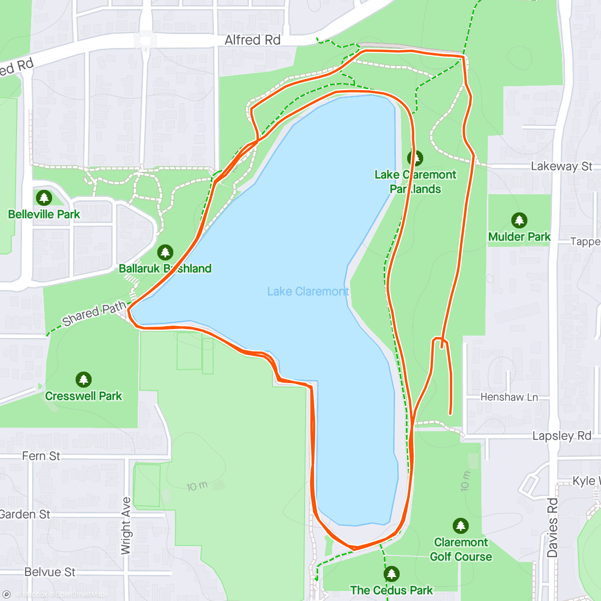 Map of the activity, Lake Claremont