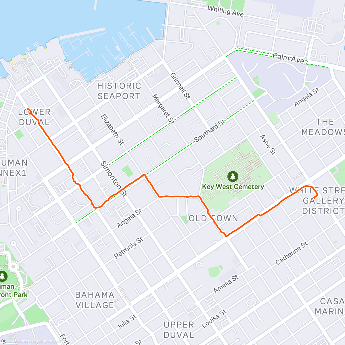 Map of the activity, Evening Walk home from sunset and dinner