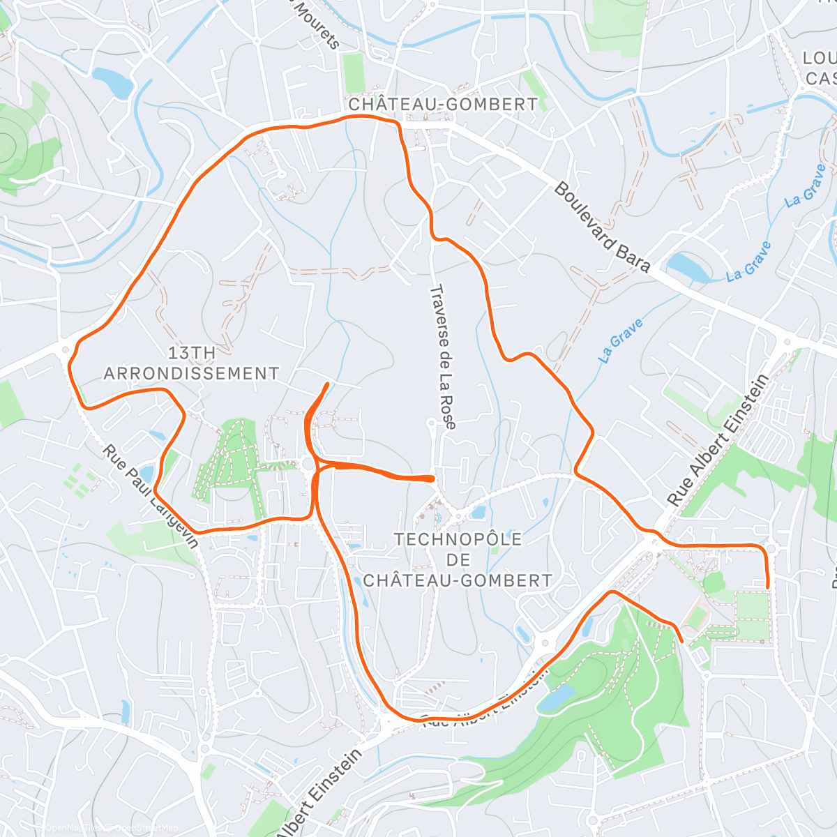 Map of the activity, 6h15, 10🌡️🌖, petit 🏃 sous le 🌬️ de 8 km 84d+ en 35'30", avec 3 X 200 m intensifs à 19,78 km/h de M, et 800 m soutenus AS10 à 16,82 km/h 😊 !! A j-2 de la course de 5 km de la Corrida du Vieux Port, il faut garder le minimum de rythme✌️😀 !! Même si c' est p