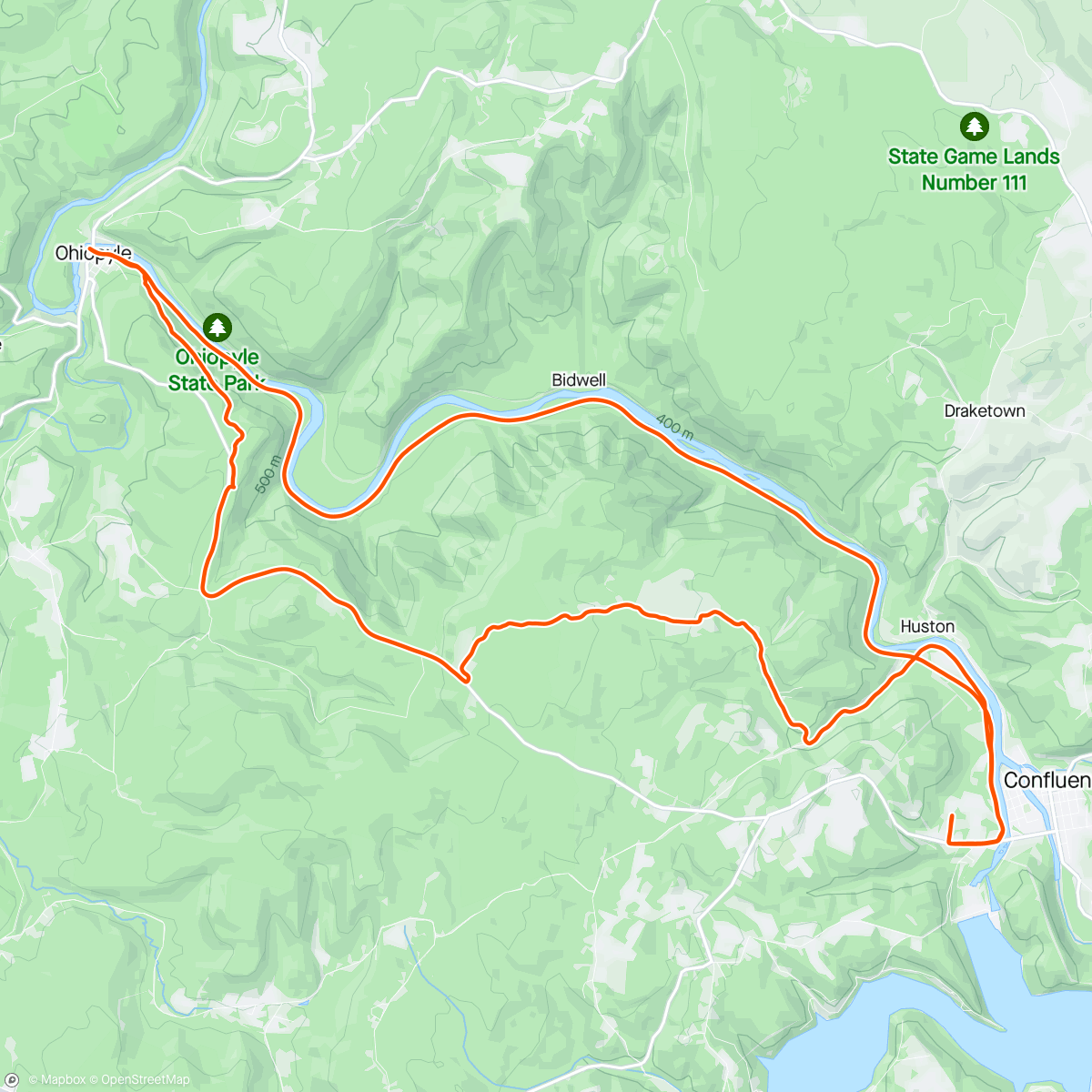 Map of the activity, One big hill