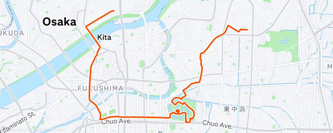 Map of the activity, 夕暮れの大阪城帰宅ライド