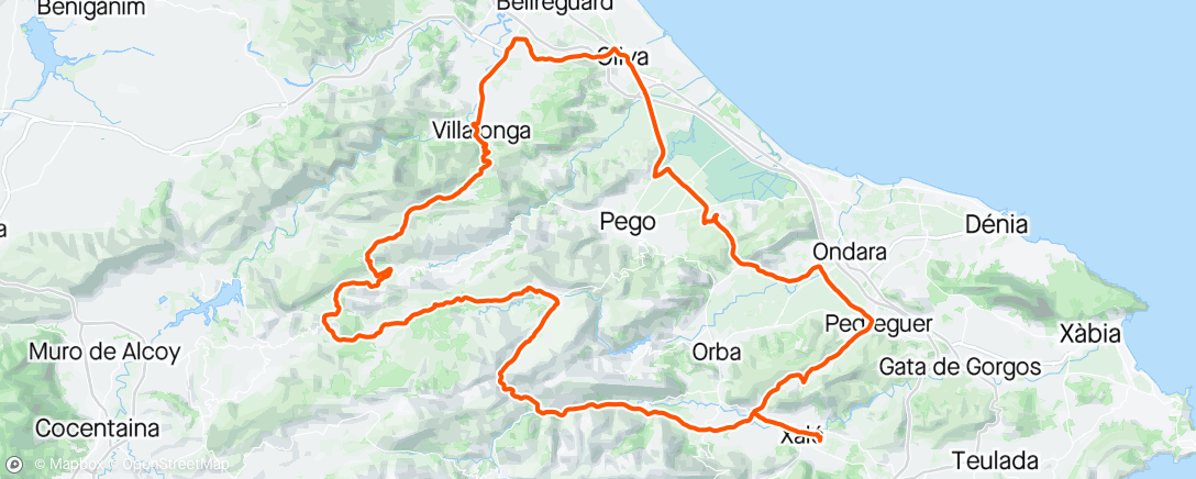 Map of the activity, Pedreguer - Alt de Sorell - Oliva - Villalonga - La Llacuna - Alpatro - Alt de Margarida - Vall de Ebo - Petracos