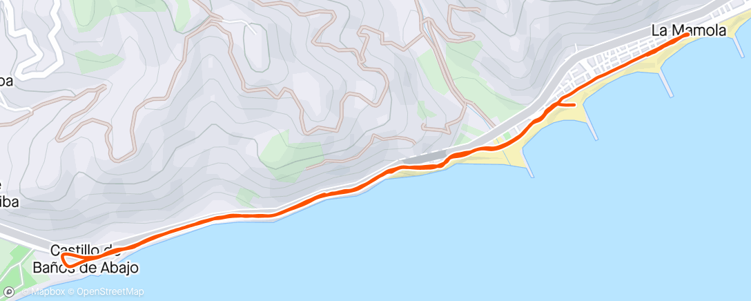 Map of the activity, Training halve marathon Malaga 7/22; Interval 6x3min hoog en 1 min laag