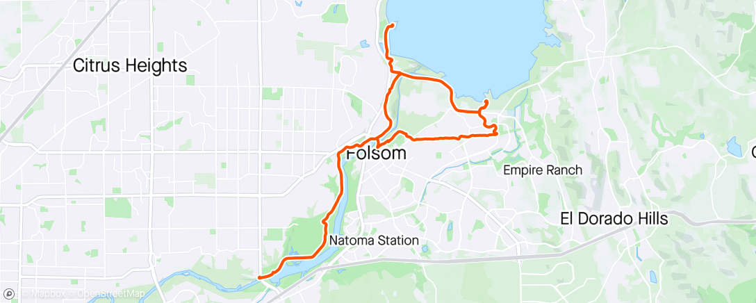 Mappa dell'attività From Folsom Point to cold plunge after ride as Nimbus Flat is closed for rowing event