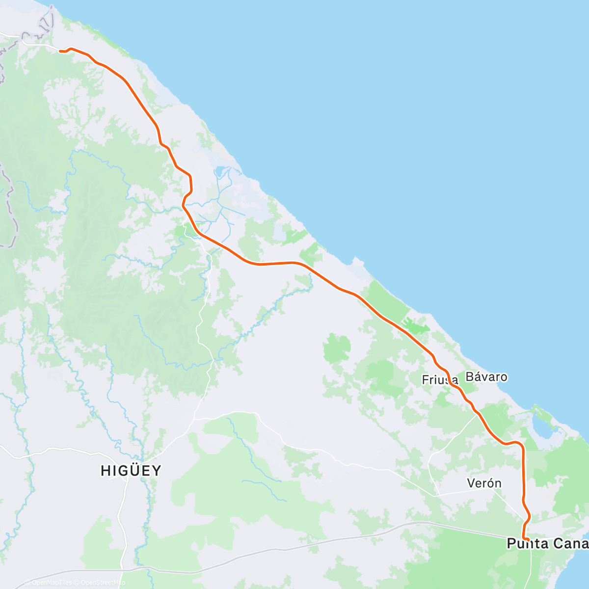 Map of the activity, ROUVY - GFNY Republica Dominicana (153km)