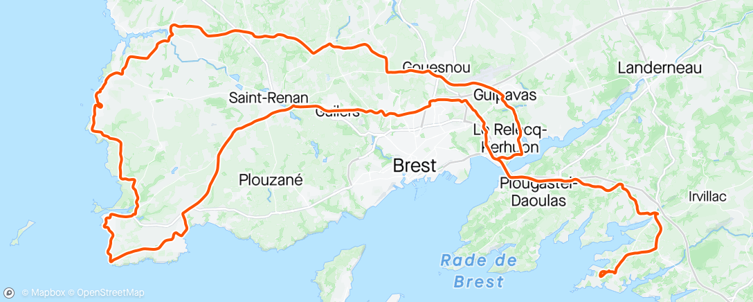 Map of the activity, Superbe sortie vers la pointe Saint Mathieu avec la team !! Un littoral que je connaissais que par le gr34 !! A vélo c'est pas mal non plus !! 🤗