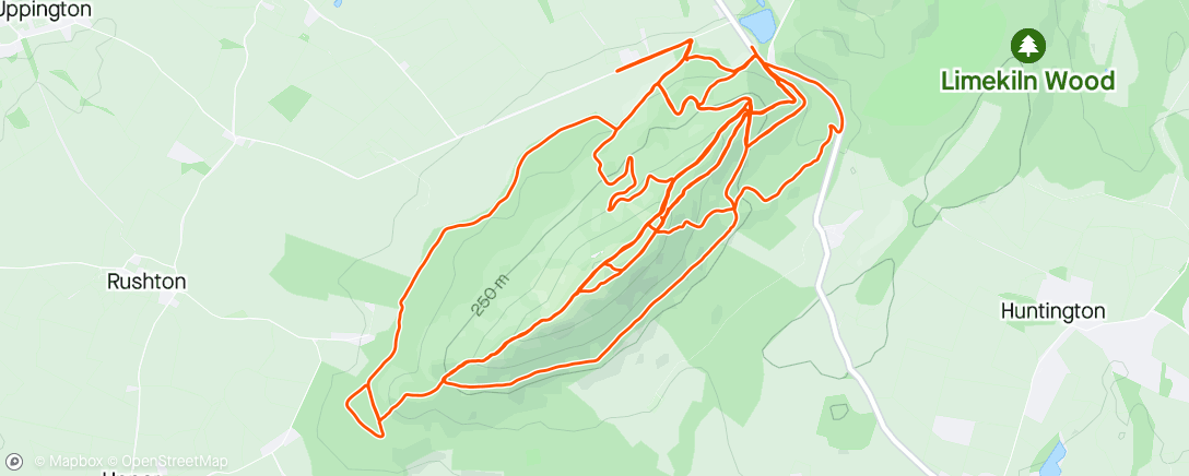 Map of the activity, Went for time and hills over distance today . Think I actually might have enjoyed that in a sadistic kinda way 😂
