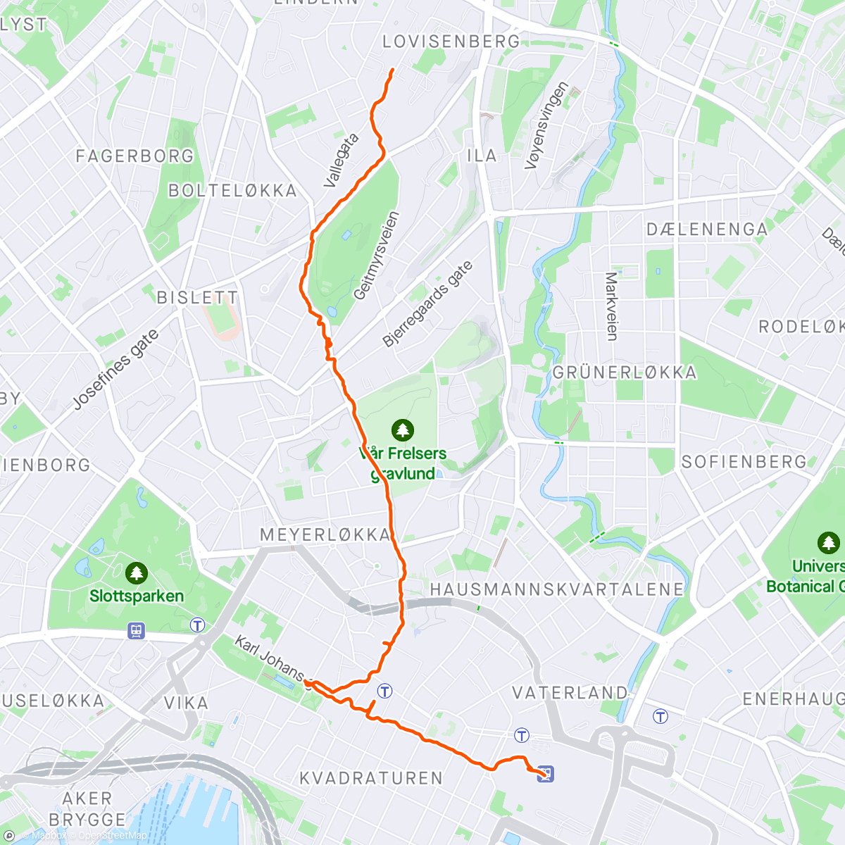 Map of the activity, Walk from Lovisenberg hospital to Oslo Central Station☀️