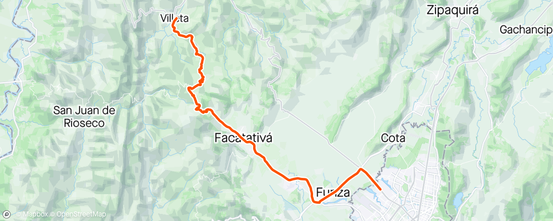 Map of the activity, Villeta - Alto de la tribuna