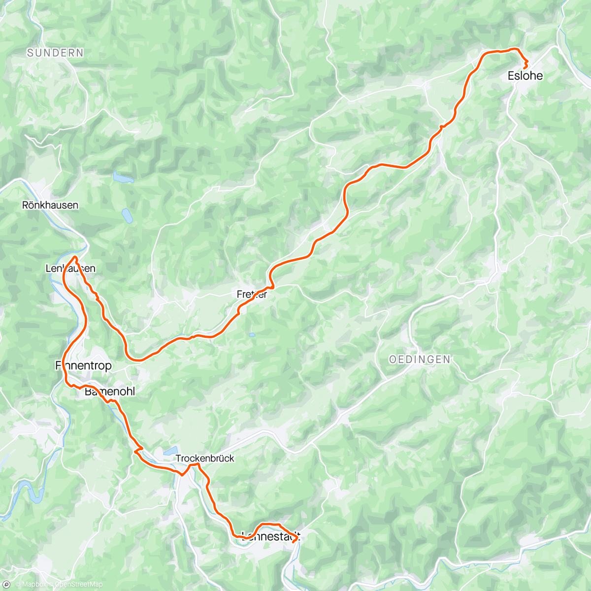Map of the activity, Mountainbike-Fahrt von Meggen Richtung Meschede erster Abschnitt