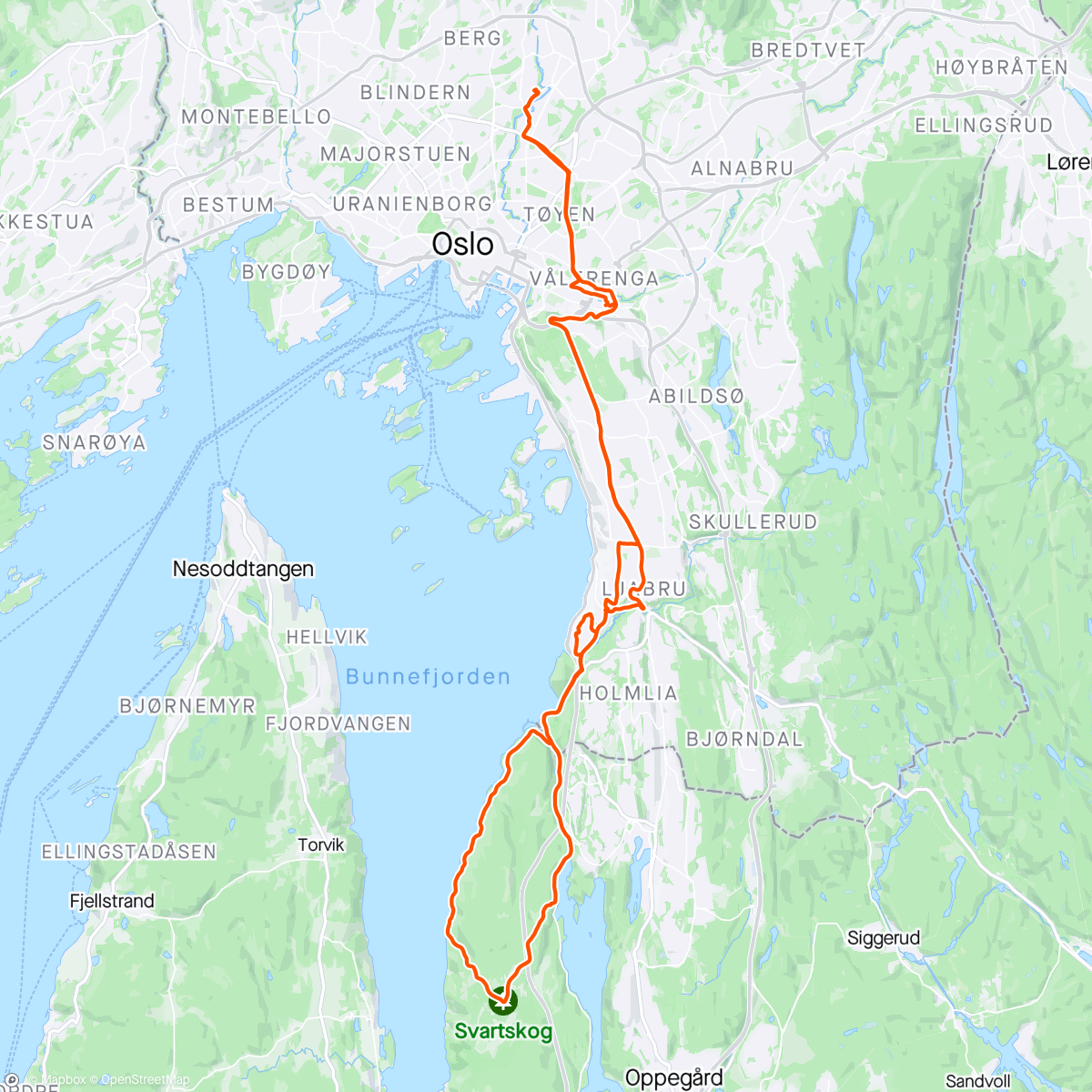 Map of the activity, Å sykle Svartskog scenic return
