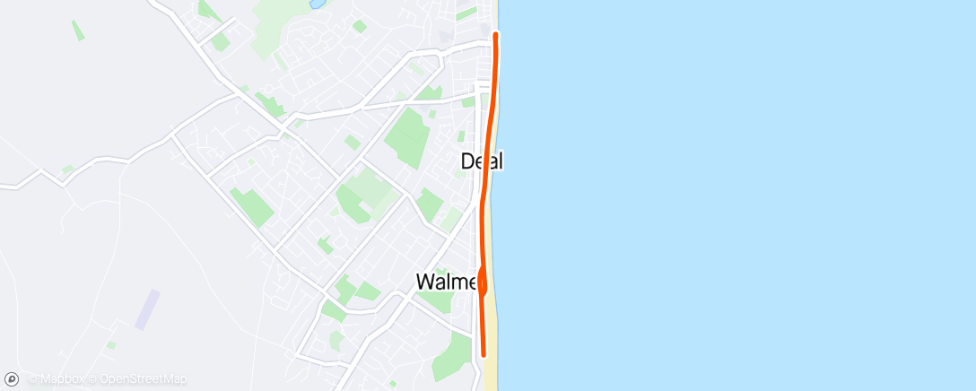 Map of the activity, Walmer & Deal parkrun. Despite a couple of walks because of the heat my time was better than the last time I was here 🤷🏻‍♂️
