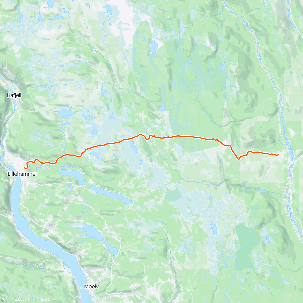 Map of the activity, Skrævebirken 2024 - 97,5km med oppvarming😅