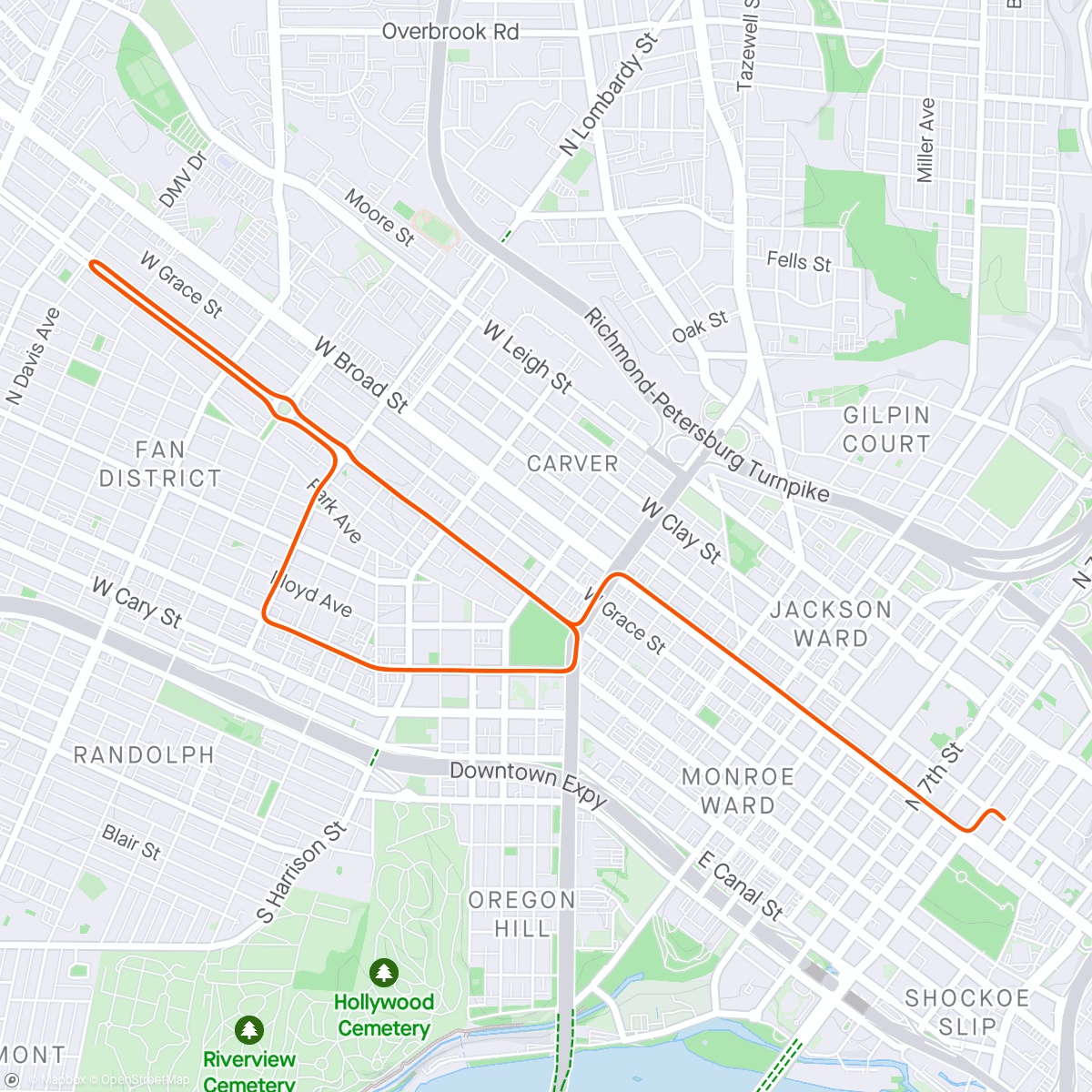 Map of the activity, Zwift - Group Ride: Intervals workout on The Fan Flats in Richmond