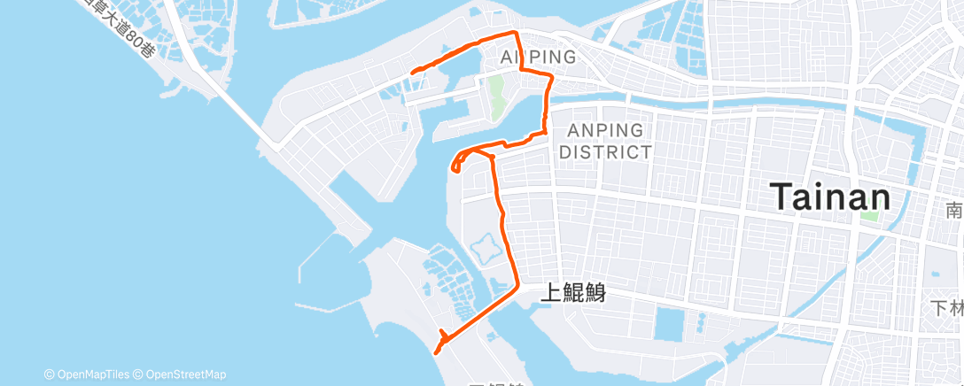 Карта физической активности (漁光島 -> 林默娘公園 -> 安平商圈 步行)