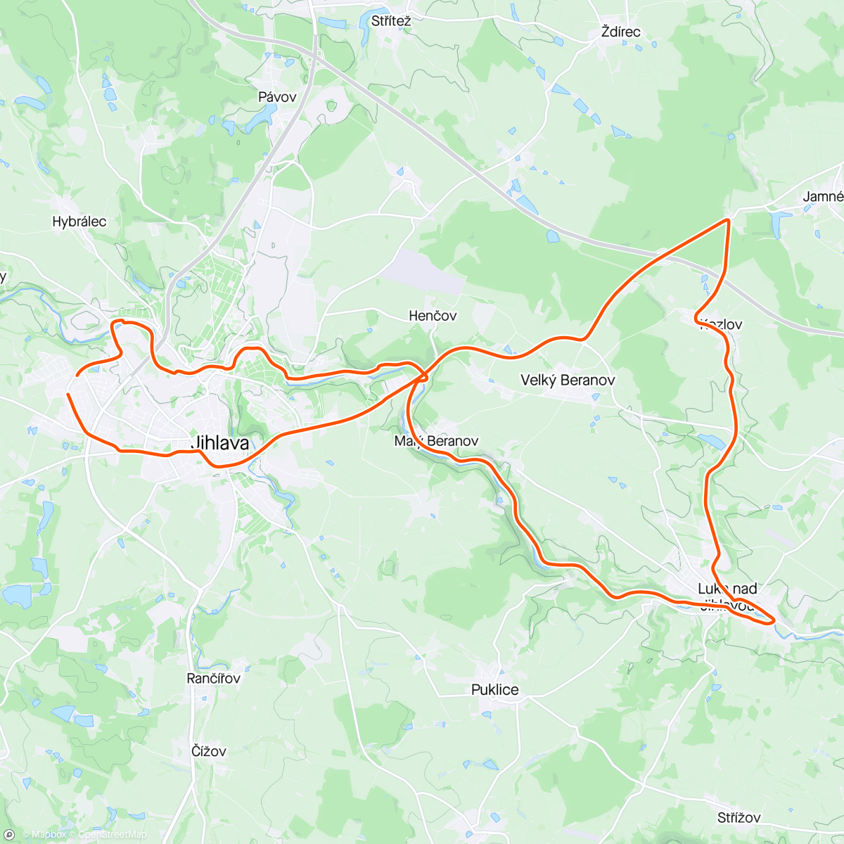 Map of the activity, Jihlava - Luka nad Jihlavou - Kozlov - Jihlava (okruh M)
