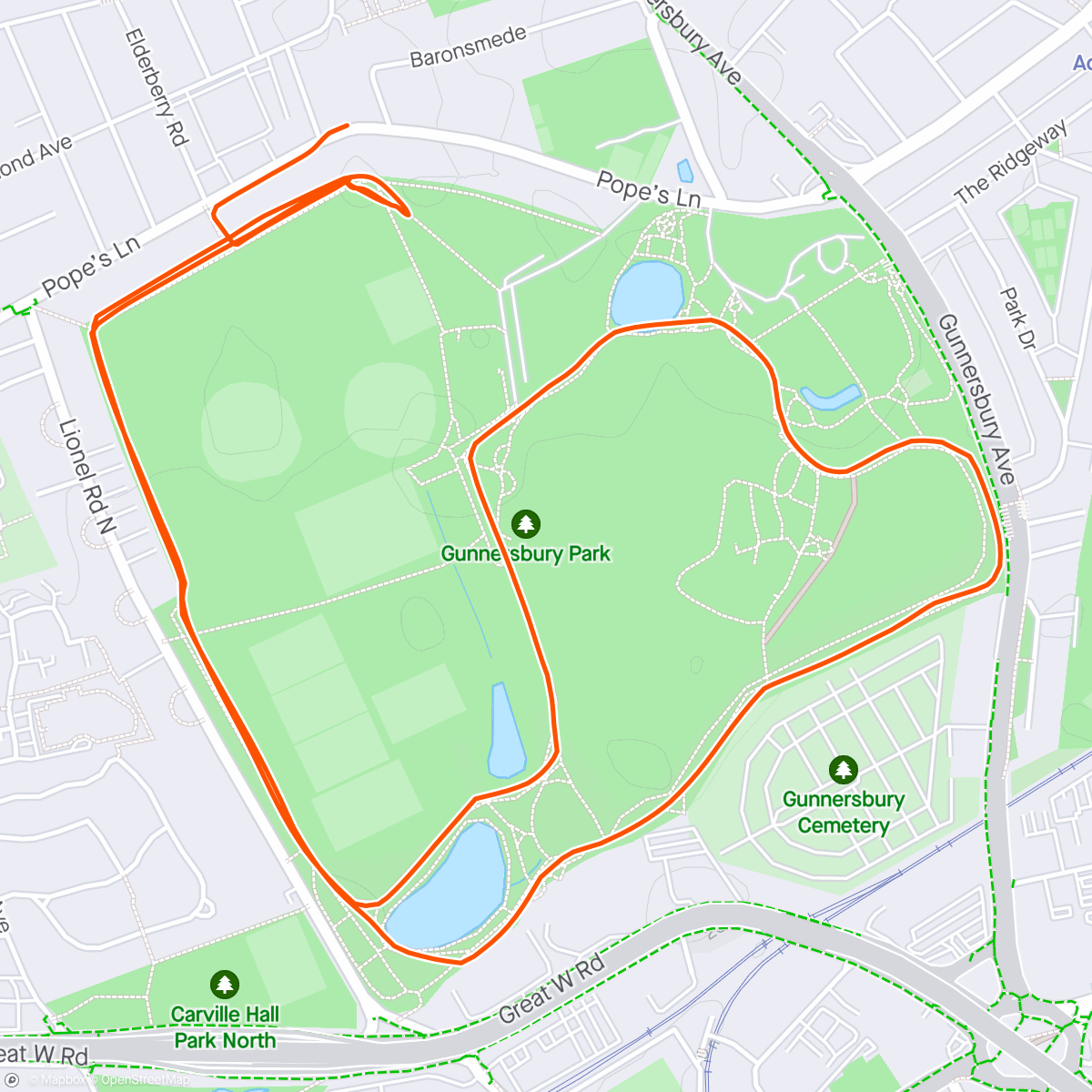 Map of the activity, Parkrun Gunnersbury - 20:13