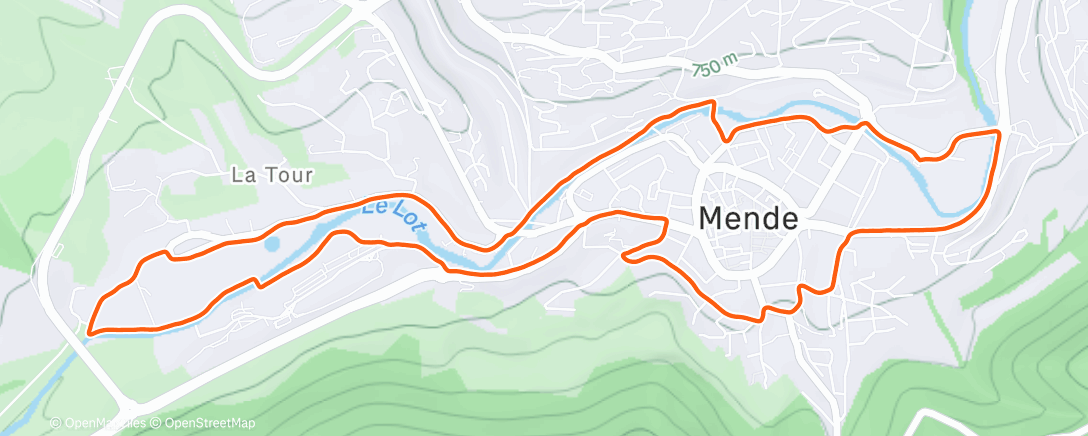 Map of the activity, Course à pied le midi