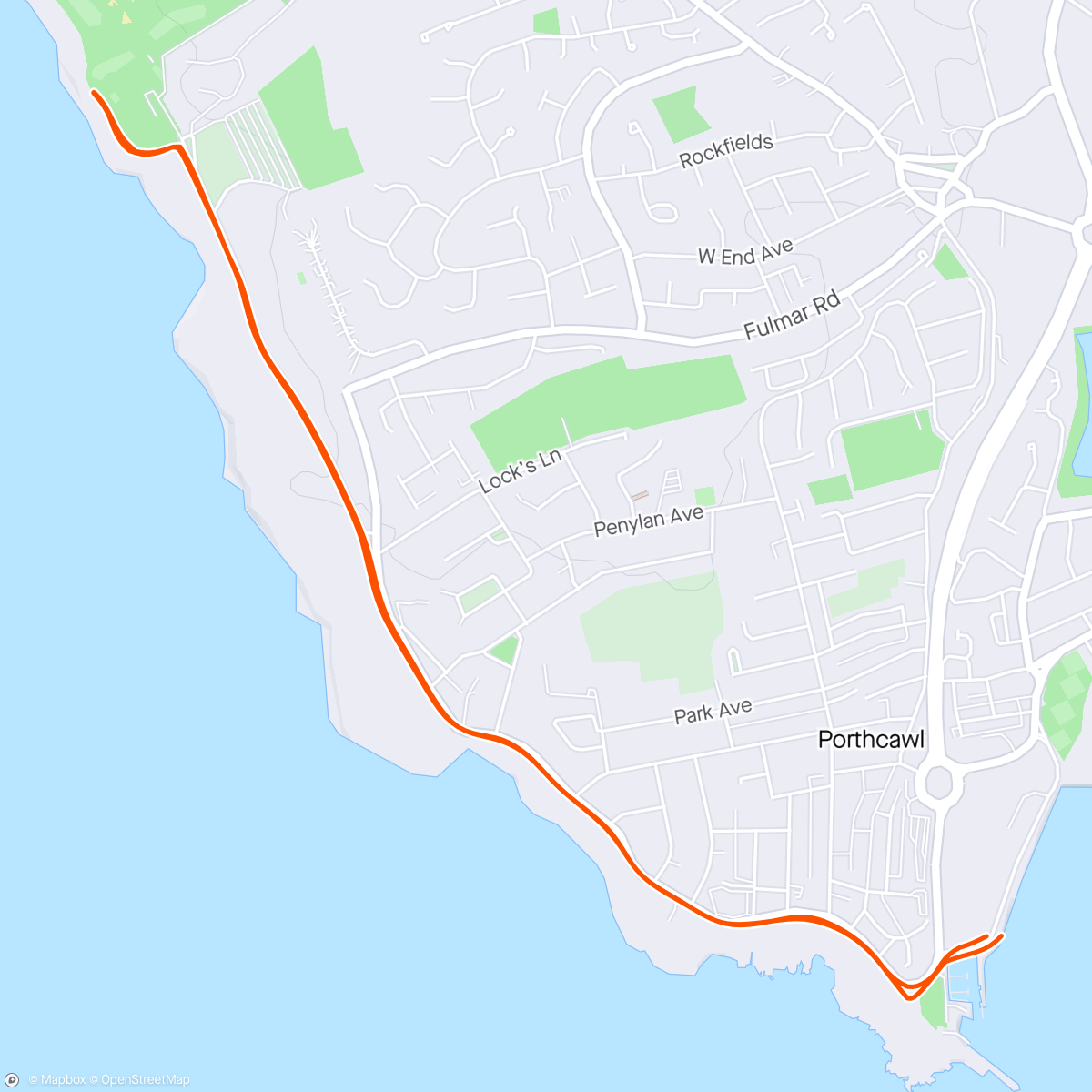 Map of the activity, Lunch Run along the Porthcawl Promenade