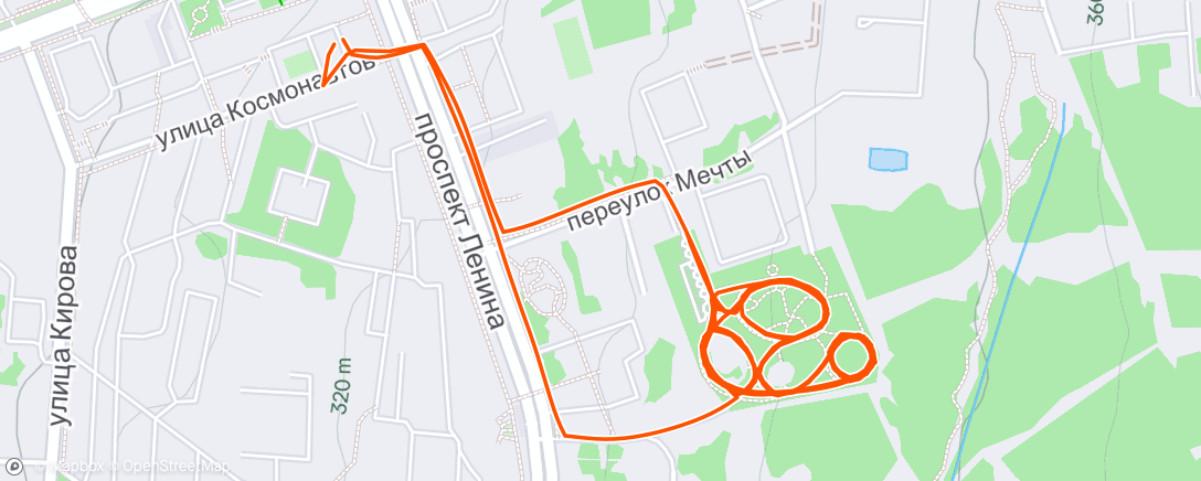 Map of the activity, Nike Run Club: понедельник - вечерняя пробежка