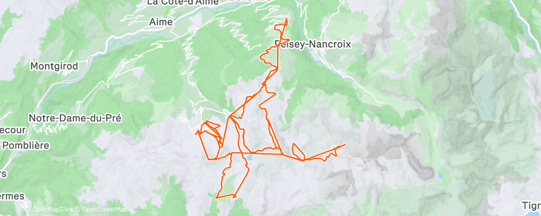 Map of the activity, La Plagne day 4