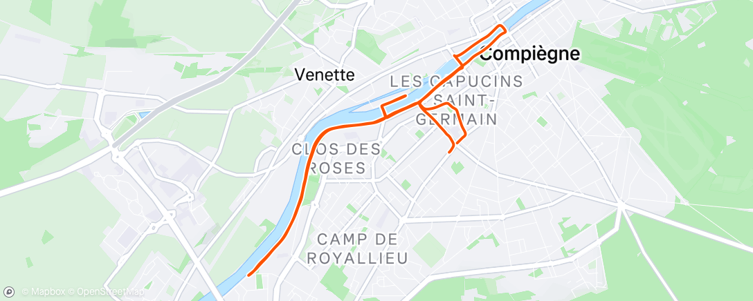 Map of the activity, Evening Run, reprise après qqs jours sans run, ça fait du bien , mais dur dur avec la fatigue du taf...