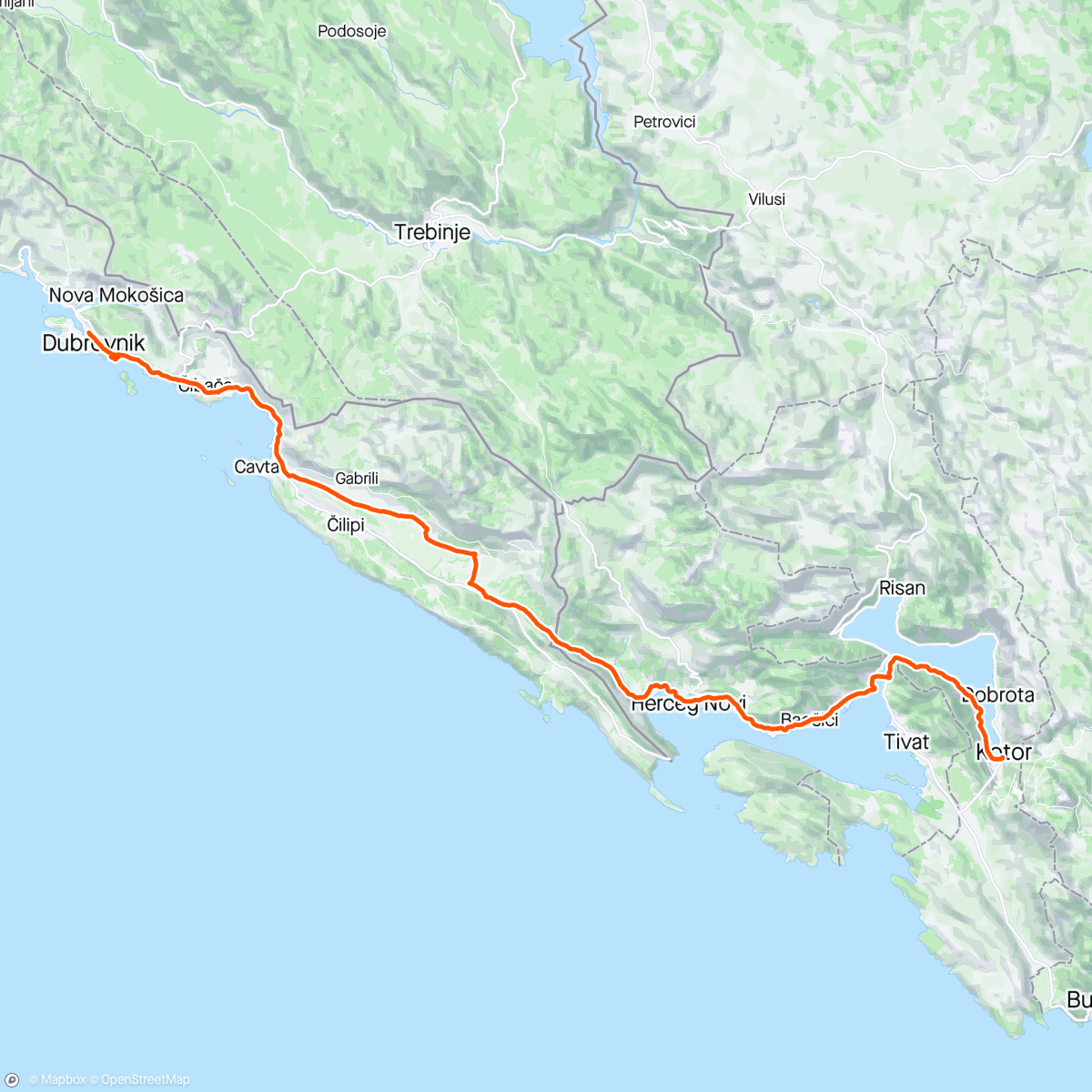 Mapa da atividade, Day 111: Back on the bike with a new wheel, 🇭🇷➡️🇲🇪 // 12 days spent in Dubrovnik waiting for a new wheel on warranty