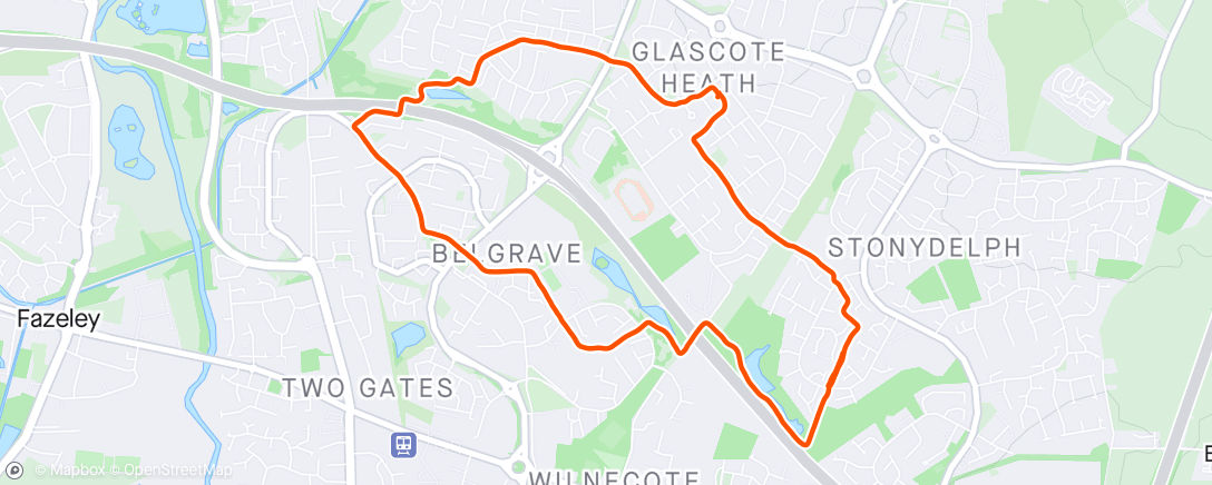 Map of the activity, Hill reps. 5 x 150m