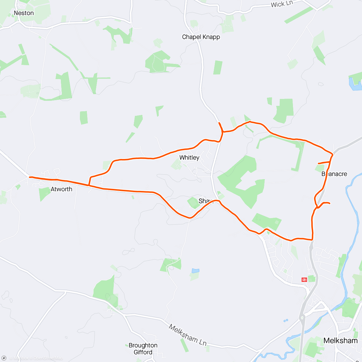 Map of the activity, Last day in the old country; Beanacre toward Bath