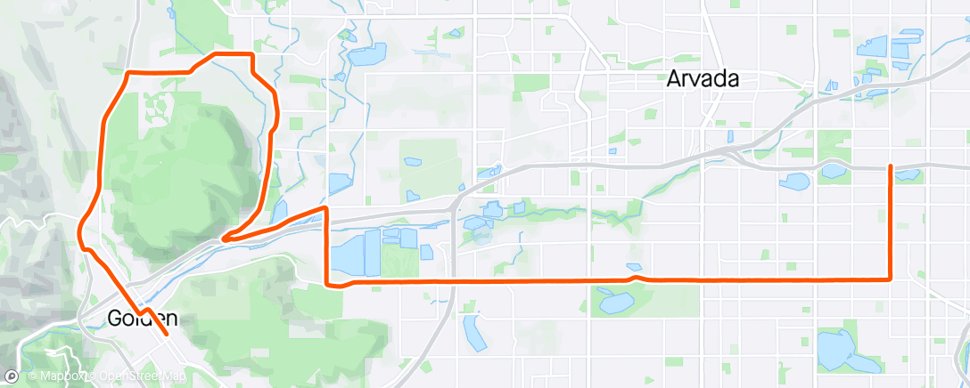 Map of the activity, Home from bike shop Golden to Denver with table mtn loop 🔁 added ez but bike feels great! 😊