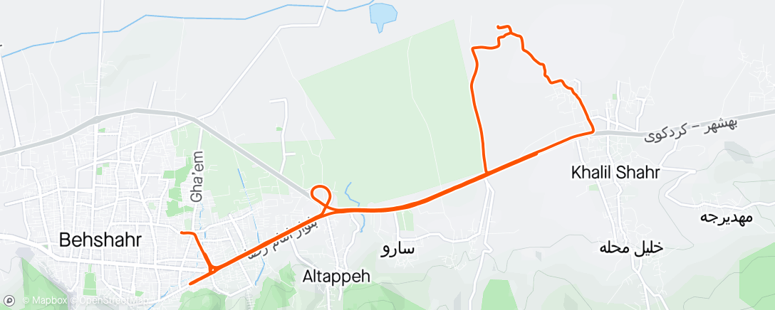 Map of the activity, بهشهر، امامزاده یوسف، گلخانه آقای بابا کوهی، داخل روستای رکاوند(یک شنبه های سفیران هوای پاک_روستاگردی)