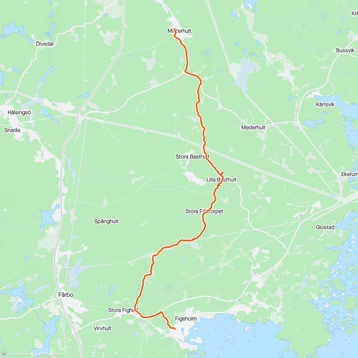 Map of the activity, Pilgrimsvandring dag 1, Figgeholm-Misterhult.