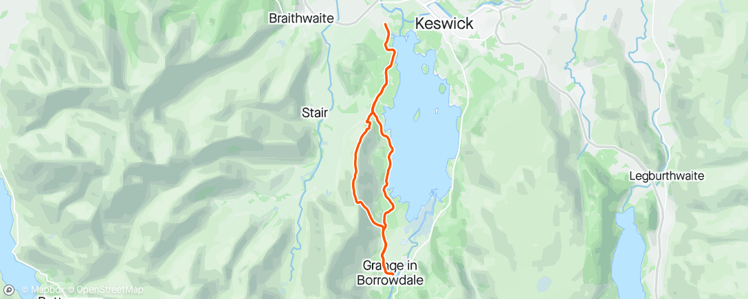 Карта физической активности (Wally's choice for the walk today, Catbells to Grange and reverse back along Lake.)