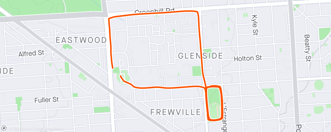 Map of the activity, Intervals around Glenunga oval with Brooke