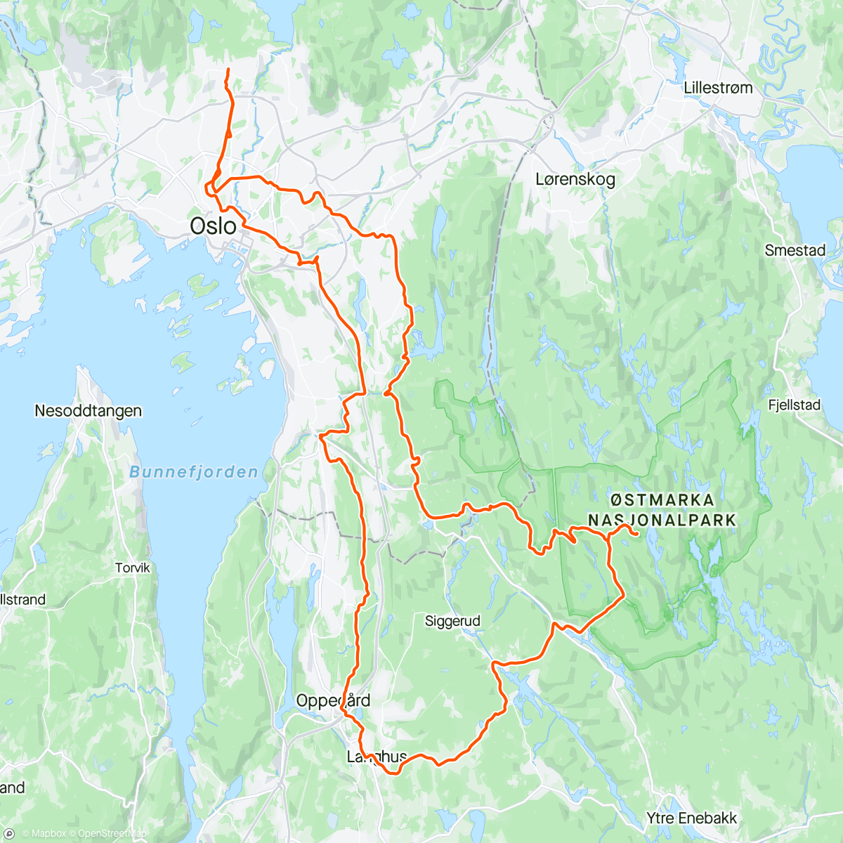 Map of the activity, Østmarka m Valle Velo