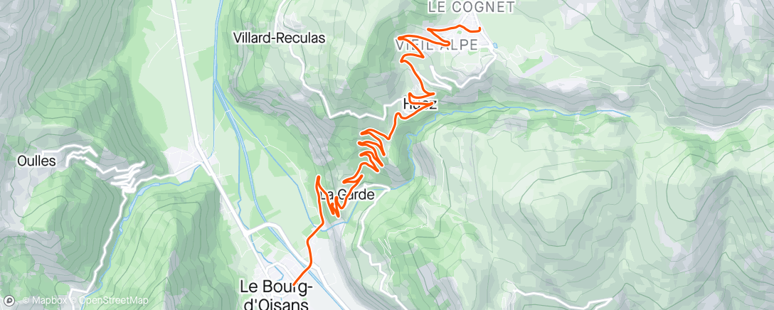 Mapa de la actividad, Alpe D'Huez descent - lorry spoilt the fun, also a bit damp