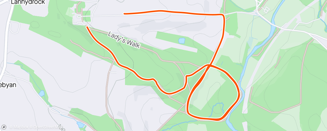 Map of the activity, 200th Parkrun at Lanhydrock and 7 minutes slower than the first!