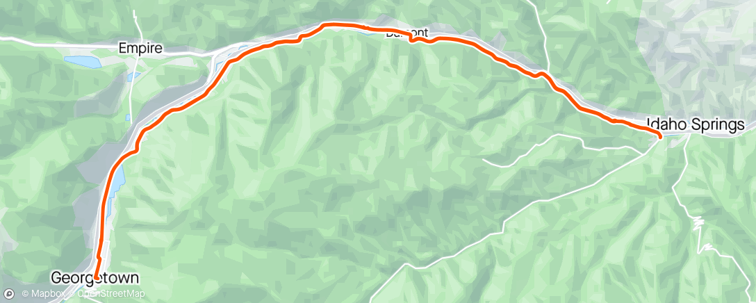 Map of the activity, Idaho Springs to Georgetown