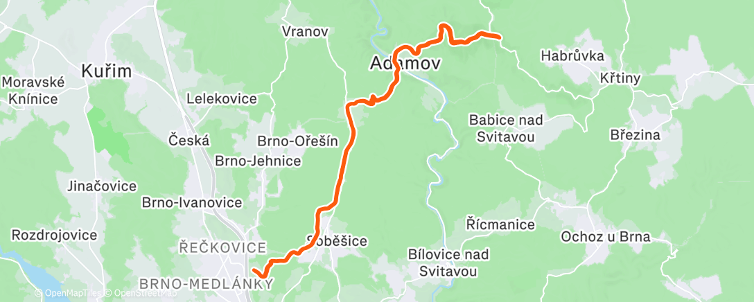 Map of the activity, Morning Run Běh na Býčí skálu