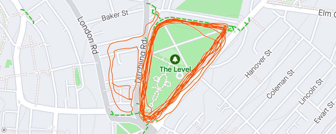 Map of the activity, Run with Chris straight after nine hours of self checkout level loops