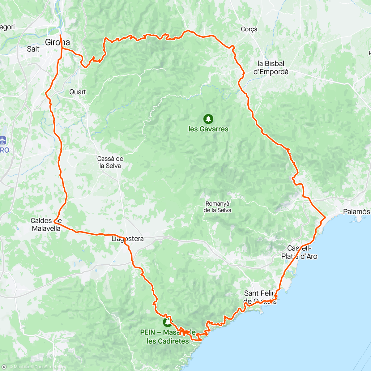 Map of the activity, Girona Cycling Camp: Day 6